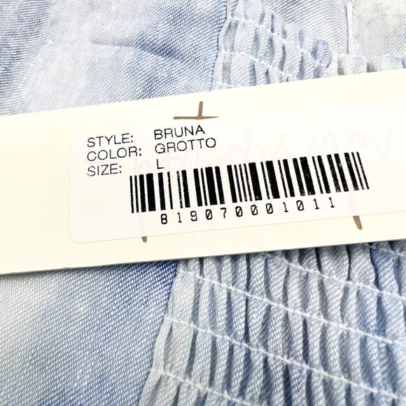 Petersyn Womens Jumpsuit‎ L Strapless Linen Blend Corset Wide Leg Watercolor - Picture 5 of 12